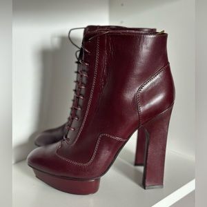 Alexander McQueen Dark Red Leather Heeled Boots